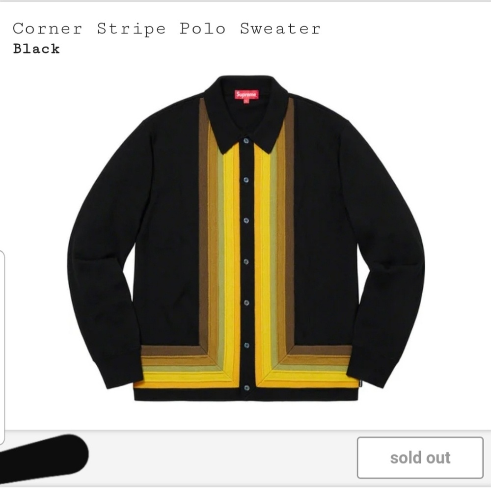 Supreme Corner Stripe Polo Sweater Black Size M